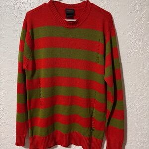Hot Topic Red and Green Striped Crewneck Sweater